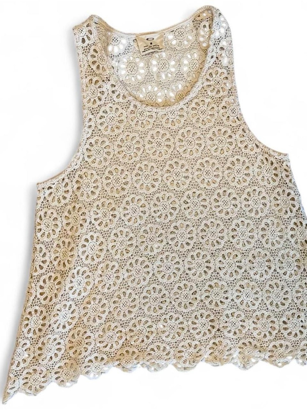Pins and Needles by Urban Outfitters Ivory Floral Crochet Tank Top M